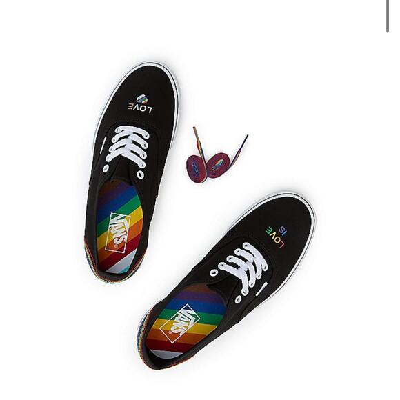 NEW Vans Womens Authentic Pride Rainbow Black Low Top Lace Up Sneaker Shoes 13 - Picture 2 of 10
